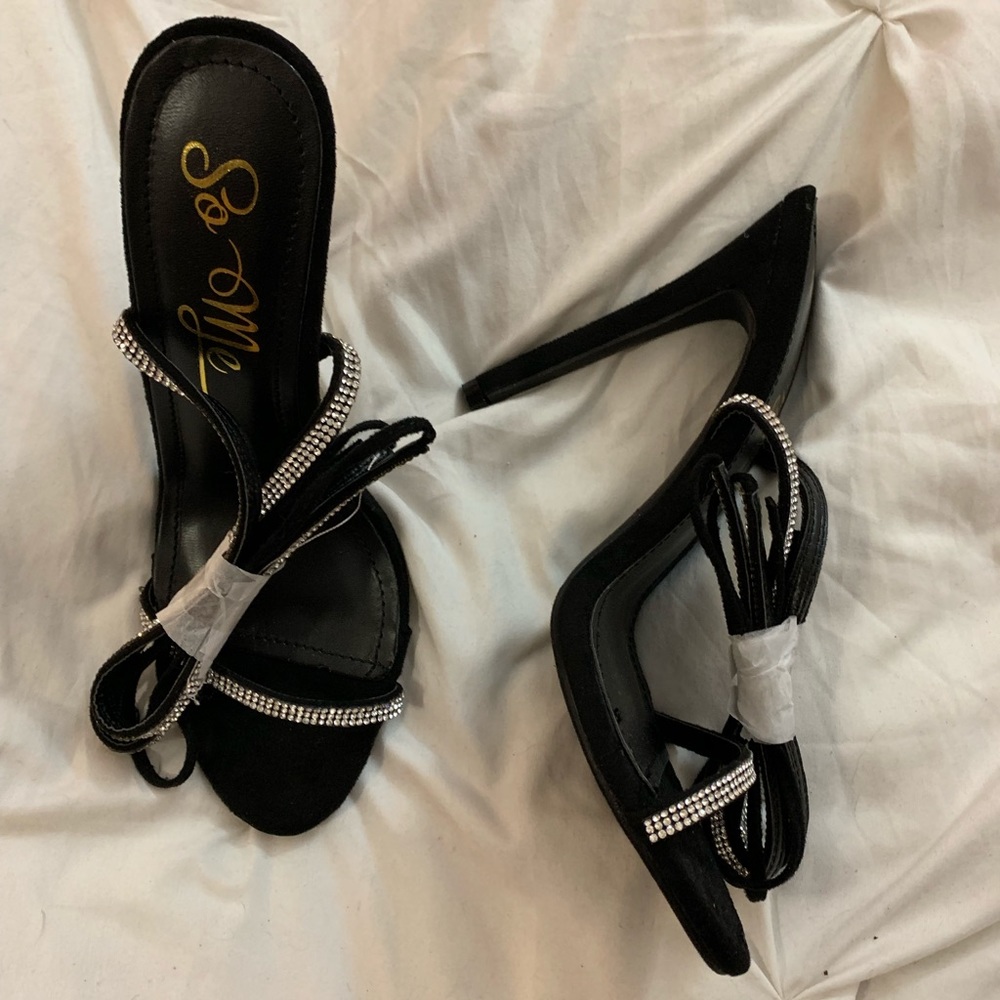COPY - Rhinestone black strappy heels